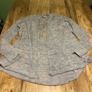 Knox Rose Grey Lace Loose Knit Open Acrylic Cardigan Sweater Womens Size Large
